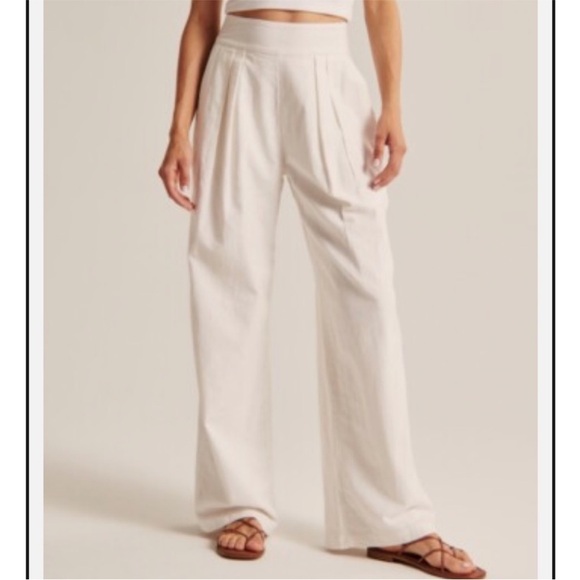 Abercrombie Wide Leg Pull On Linen Pants Cream Beige Medium - Picture 9 of 10